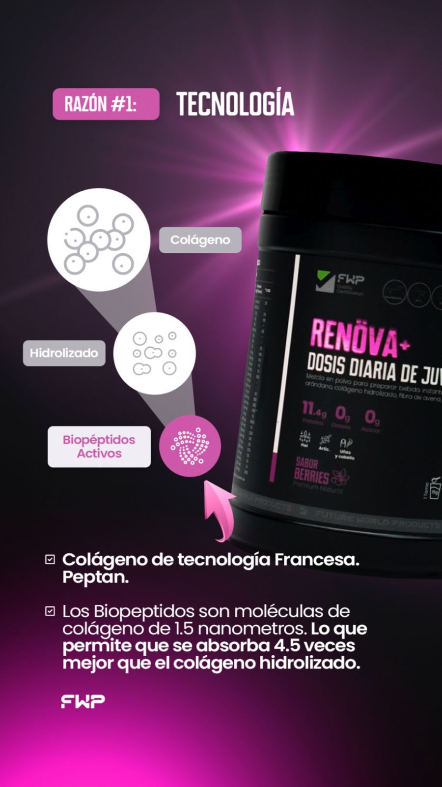 SUPLEMENTO RENOVA+ DOSIS DIARIA DE JUVENTUD X 315gramos SABOR BERRIES.